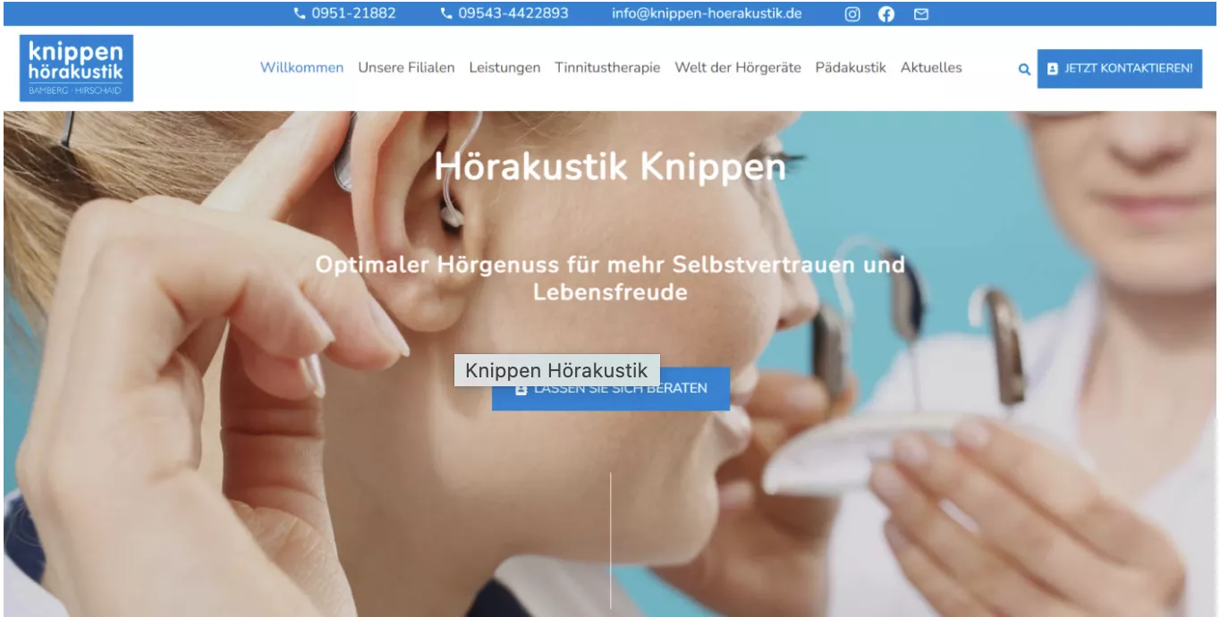 Screenshot der Website von Hörakustik Knippen